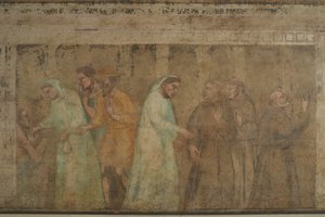 Detalhe da chegada dos frades cinzentos ao fresco de Florença